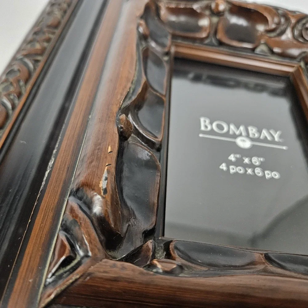 Vintage Bombay Deep Well Picture Frame Carved Mahogany 4x6 Ornate
